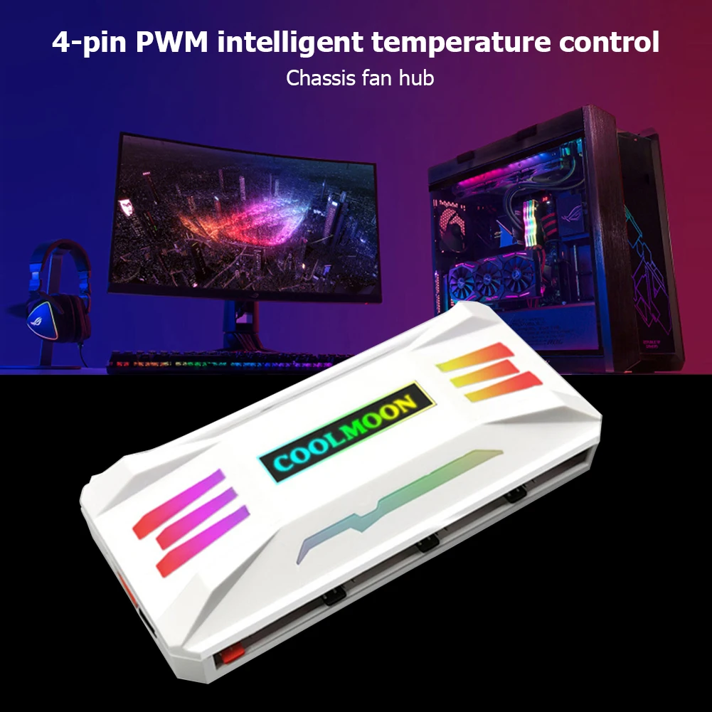 COOLMOON ARGB 컨트롤러, ARGB 냉각 선풍기, 스마트 지능형 리모컨, ASUS MSI 케이스 섀시 라디에이터, 4 핀 PWM, 5V, 3 핀