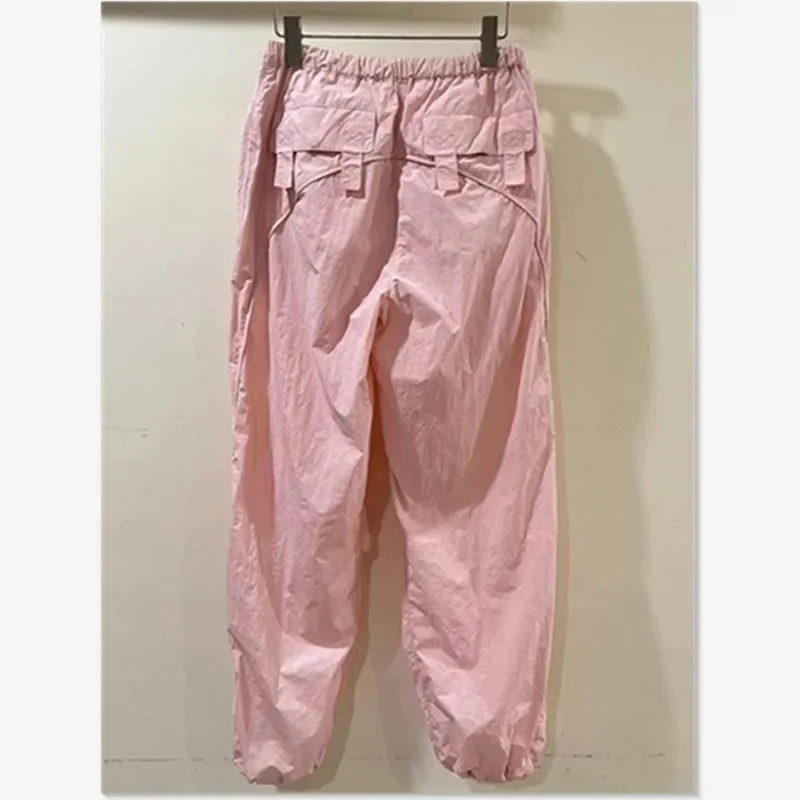 春の新ピンクカーゴパンツ女性カジュアルハイウエストテーパードジョガー女性ルーズ多用途ファッションストレート Y2k パンツ