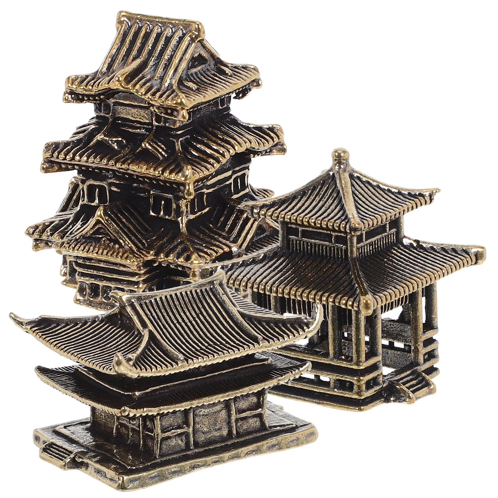 

3pcs Retro Miniature Micro Landscape Decorations Brass Pagoda For Zen Garden Aquarium Indoor Outdoor Micro Landscape Ornament