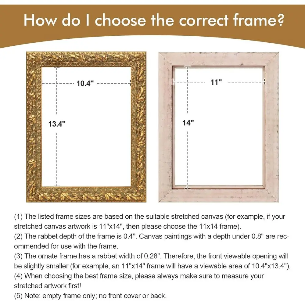 إطار صورة ذهبي عتيق مقاس 16 × 20 للوحات الزيتية القماشية، ديكور الحائط المزخرف (فارغ، بدون لوحة خلفية)