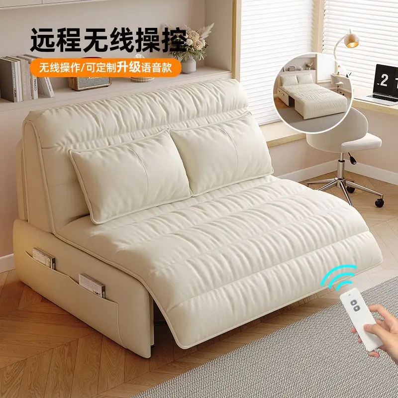 

Intelligent electric leather sofa bed dual-purpose multi-function living room study small apartment single double