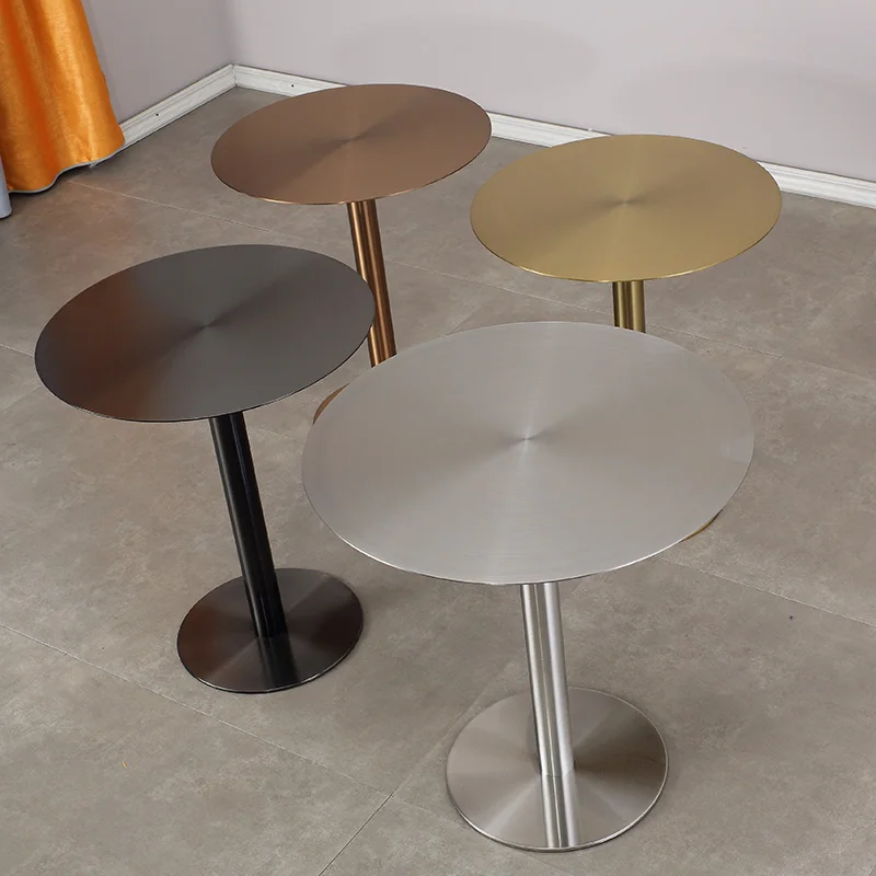 

304 stainless steel small round milk tea shop cafe outdoor table and chairs dining table round black coffee
