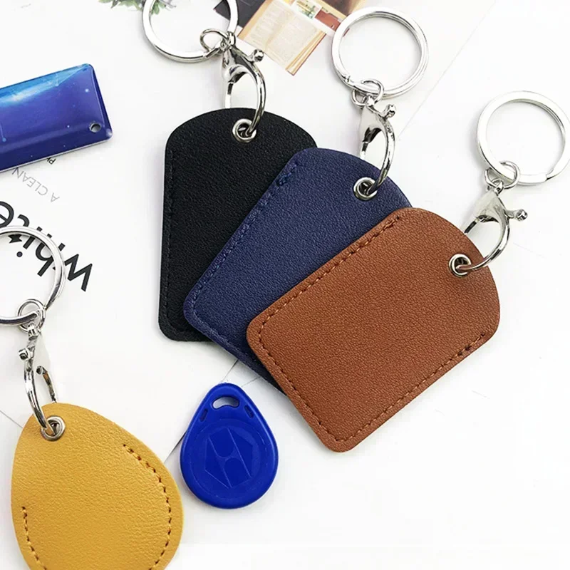 Leather Card Holder Keychain Key Ring Door Lock Access Tags ID Card Case Keychain Access Card Bag Key Tag Ring image 2
