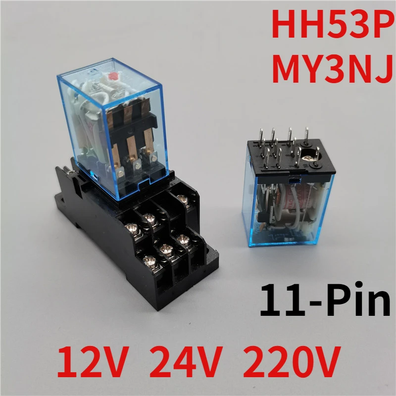 

1pcs My3 Hh53p My3nj Micro Coil Power Relay 11 Pin 3No 3nc LED Lamp 5A AC 110V 220V with Socket DC12V DC24V with base