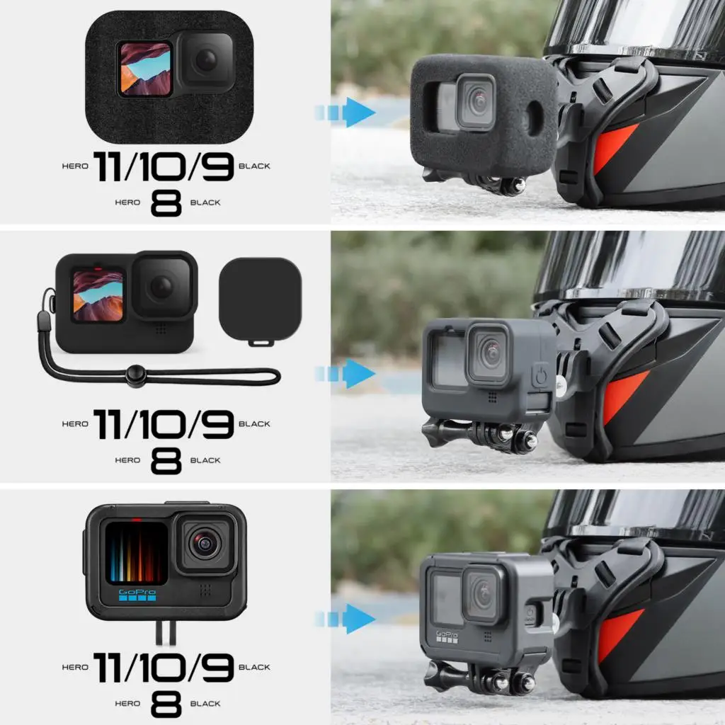 Vamson لـ Gopro Hero 11 10 9 8 دعامة خوذة مثبتة على الرأس لـ Insta360 One X3 مع غطاء إسفنجي مقاوم للرياح ملحقات الدراجة النارية