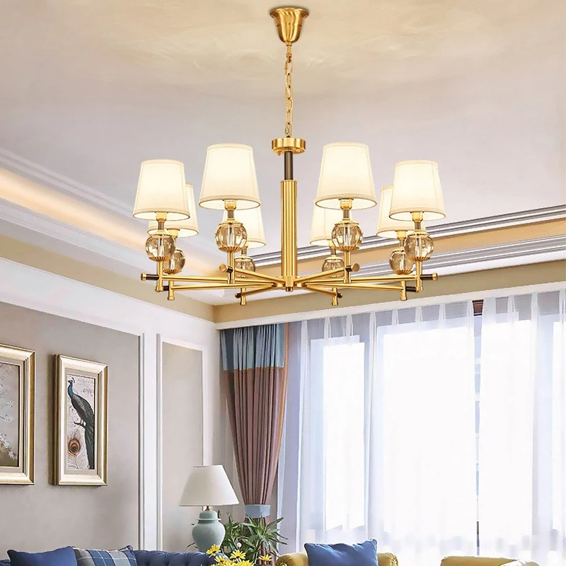 Estilo americano, candelabro creativo de cobre para sala de estar, simplicidad moderna