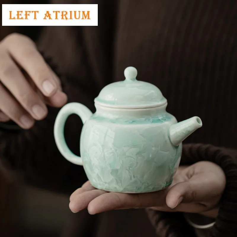 Tetera de huevo de dragón verde de cristal de hielo Fambe, horno de 220ml, infusor de té hecho a mano, tetera para preparar té con agujero de bola, artículos de té artesanales