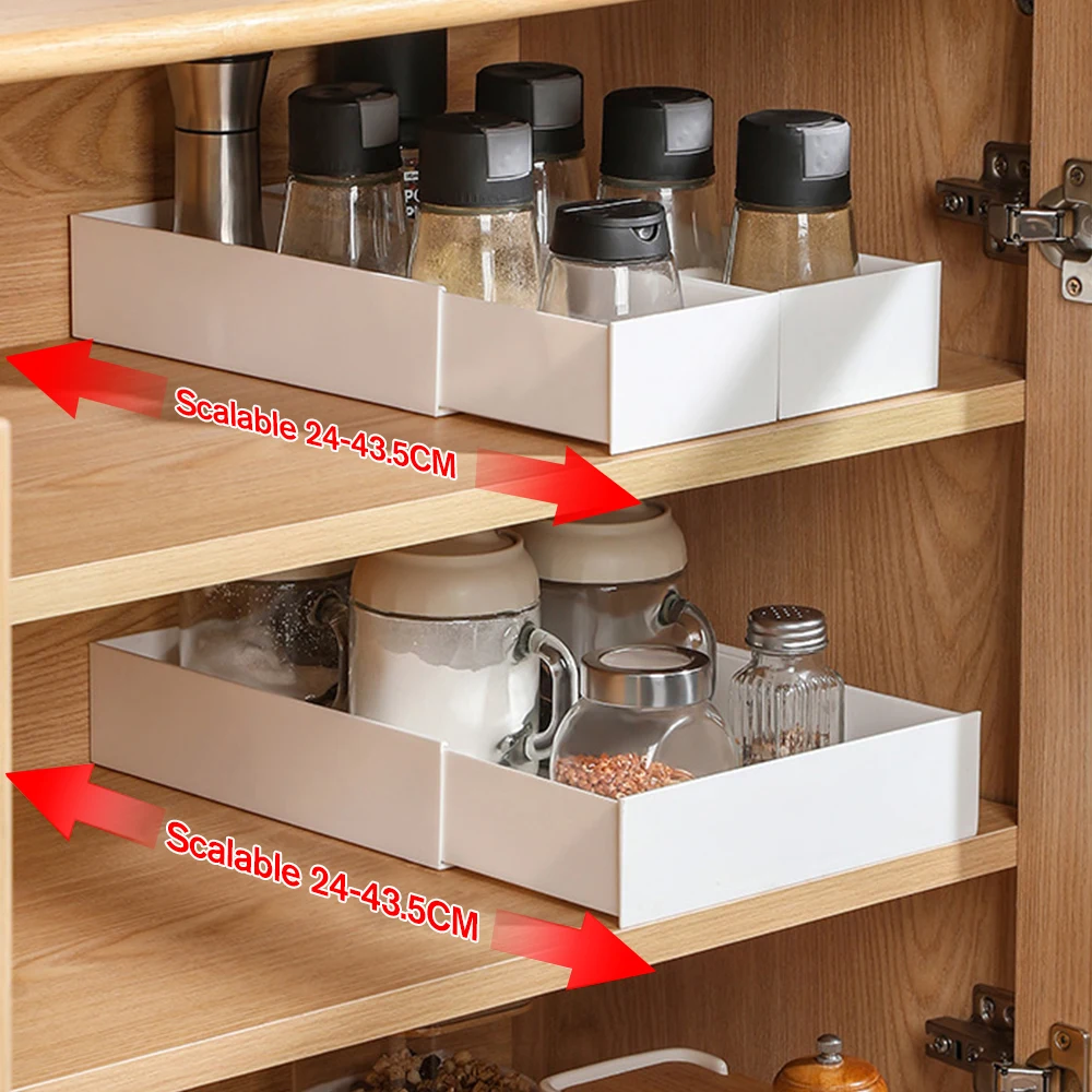 

Adjustable Cabinet Storage Box Kitchen Sliding Organizer Scalable Drawer Sorting Storage Box Household Sundries Divider Holder