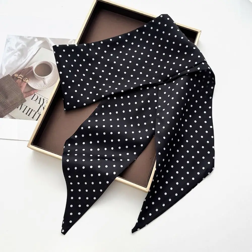 Luxury Polka Dot Print Women Scarf Long Length Silk Feeling Neckerchief Hairband Style Soft Stain Bag Tie Scarf For Women