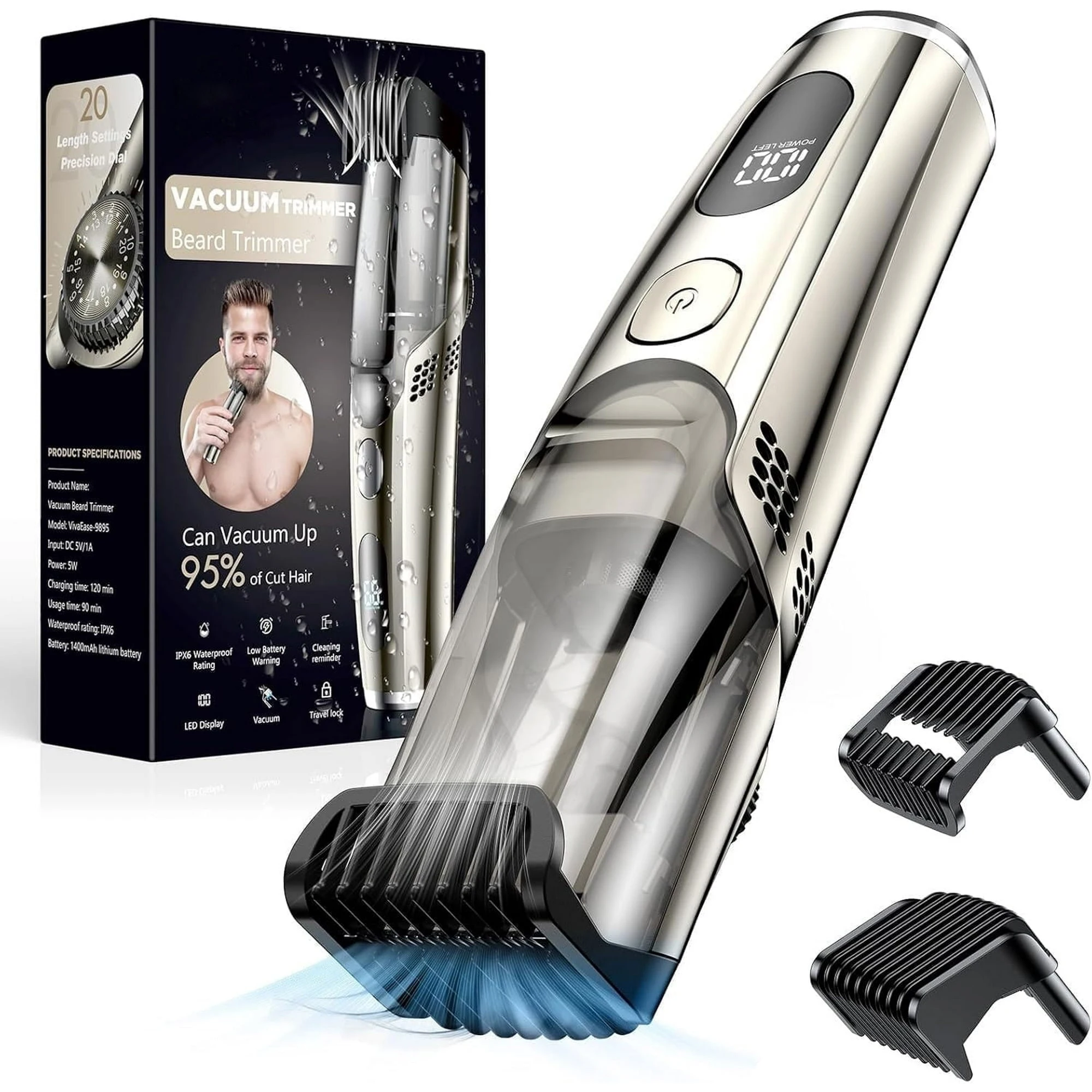 Sweker Vacuum Beard Trimmer for Men Hair Clippers for Men with Adjustable Comb (1-20mm) Precision Blades Cordless Electric Razor