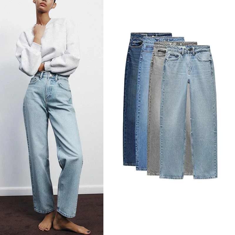 

Comfortable High Waist Loose Fit Retro Sle Women's Jeans Spring New Arrival Casual Zipper Straight Leg Long Pants