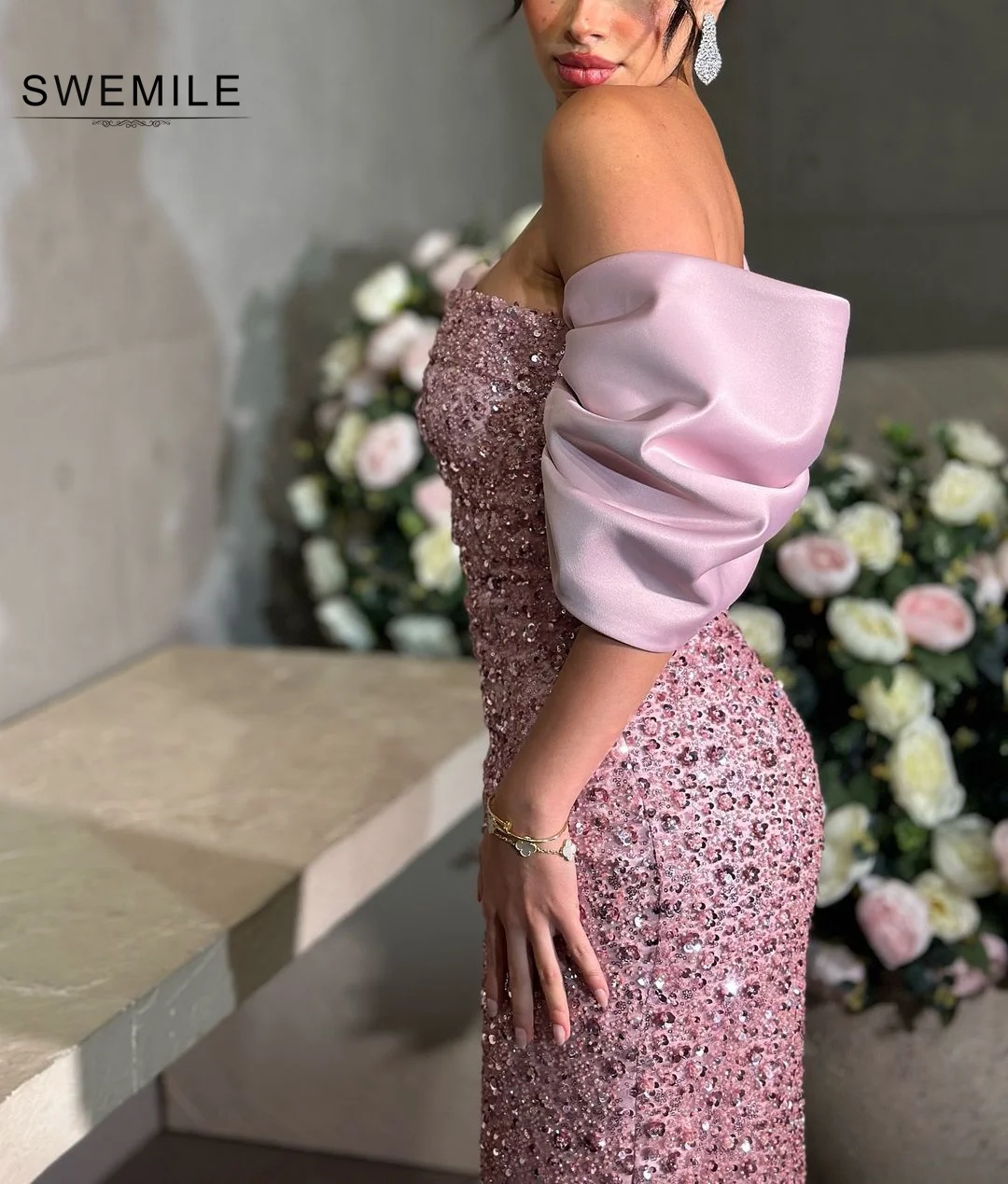 SWEMILE Column Off-The-Shoulder Neckline Sequins Dresses For Special Events Prom Dresses Formal Occasion Dresses Evening Dress