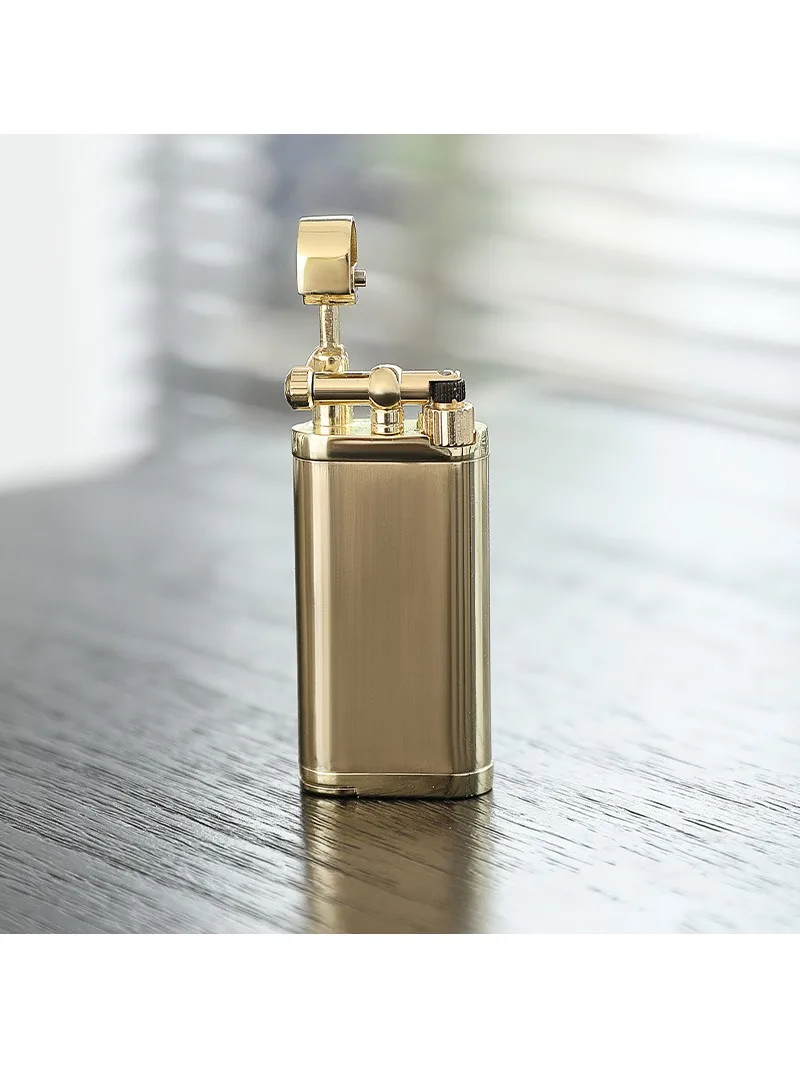 AliExpress SPUNK Retro Metal Outdoor Windproof Butane Gas Lighter Rocker Arm Grinding Wheel Oblique Flame Pipe Cycle Use Lighter Cigar Tool