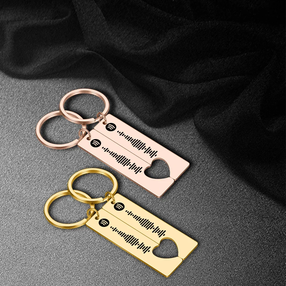 Personalized Spotify Keychains Stainless Steel Custom Couple Music Keyrings Laser Engrave Code Key Rings Gift for Music Lover