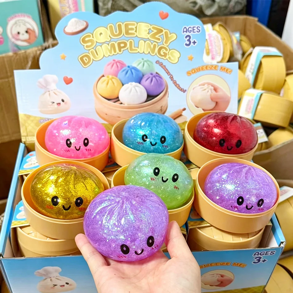 Jouet à presser réaliste en forme de boulette géante avec cuiseur vapeur en bambou, boule en TPR souple, jouet anti-stress créatif et amusant, cadeau original
