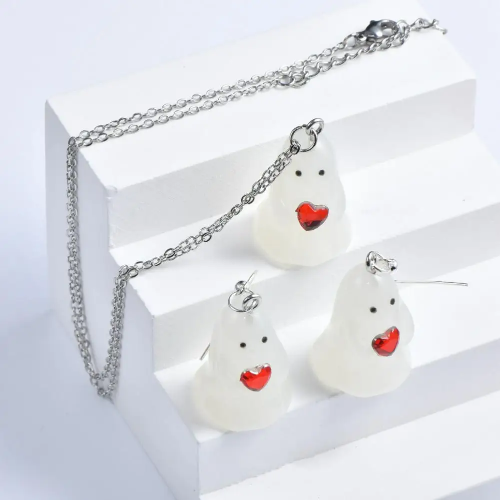 Halloween Ghost Jewelry Ghost Jewelry Set for Halloween Glow-in-the-dark Necklace Earrings with Cute Resin Ghost Charms Adopt A