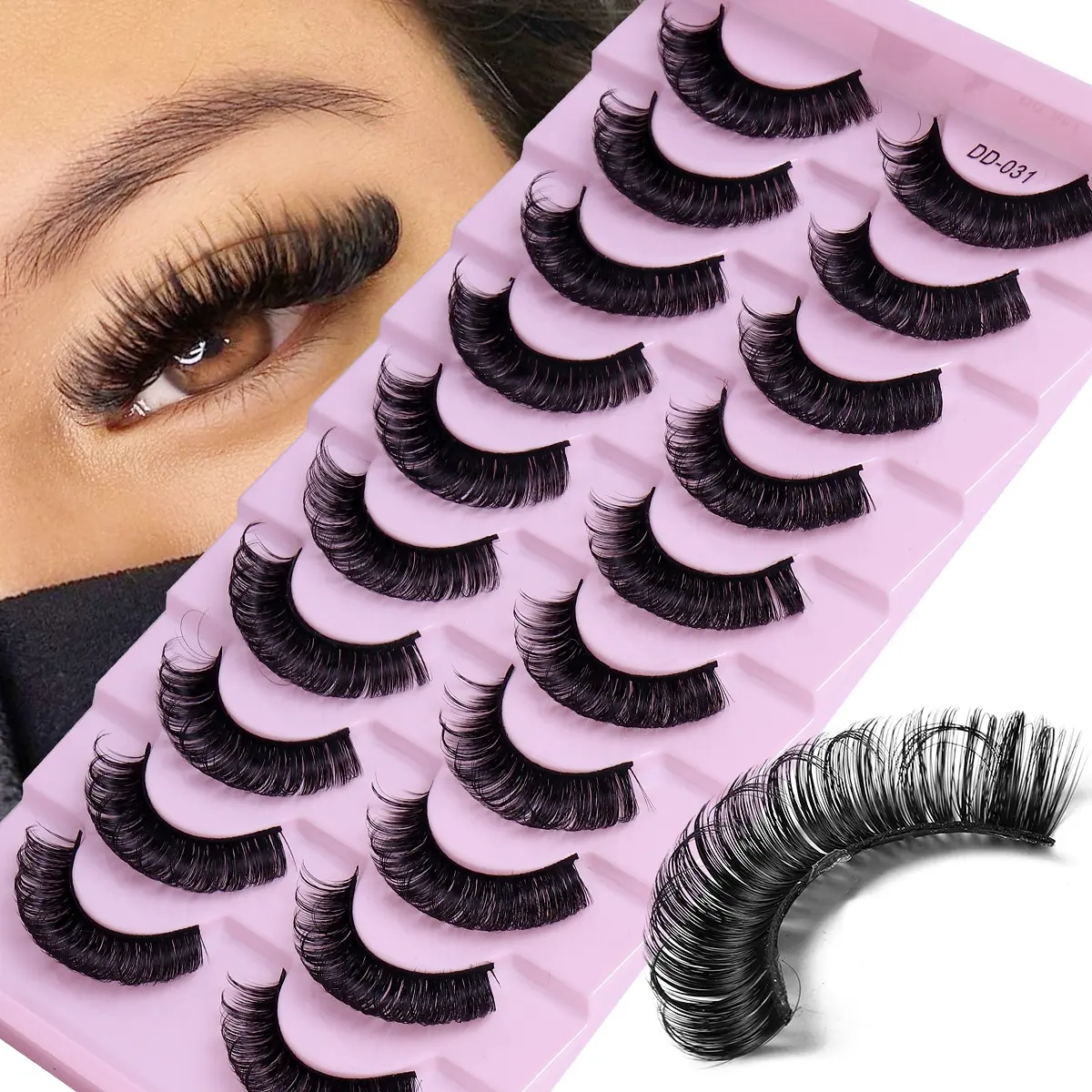 DD Curl Russische Wimpern 10 Paare 3D Nerzwimpern Wiederverwendbare Flauschige Streifenwimpern für Augen-Make-up – Detail 5