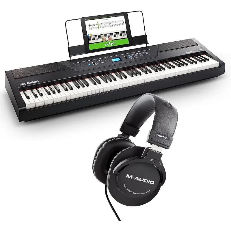 Recital Pro - 88 Key Digital Piano Keyboard with Hammer Action Weighted Keys, 12 Voices, and M-Audio HDH40 Piano Headphones