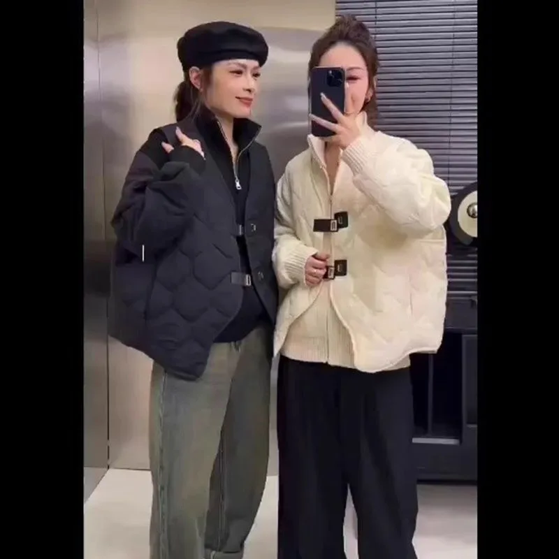 Women's Fall Winter Tops Coat Fake Two-piece Knit Splicing Cotton Coat Skinny Design Soft Comfortable Trends New Versatile Niche