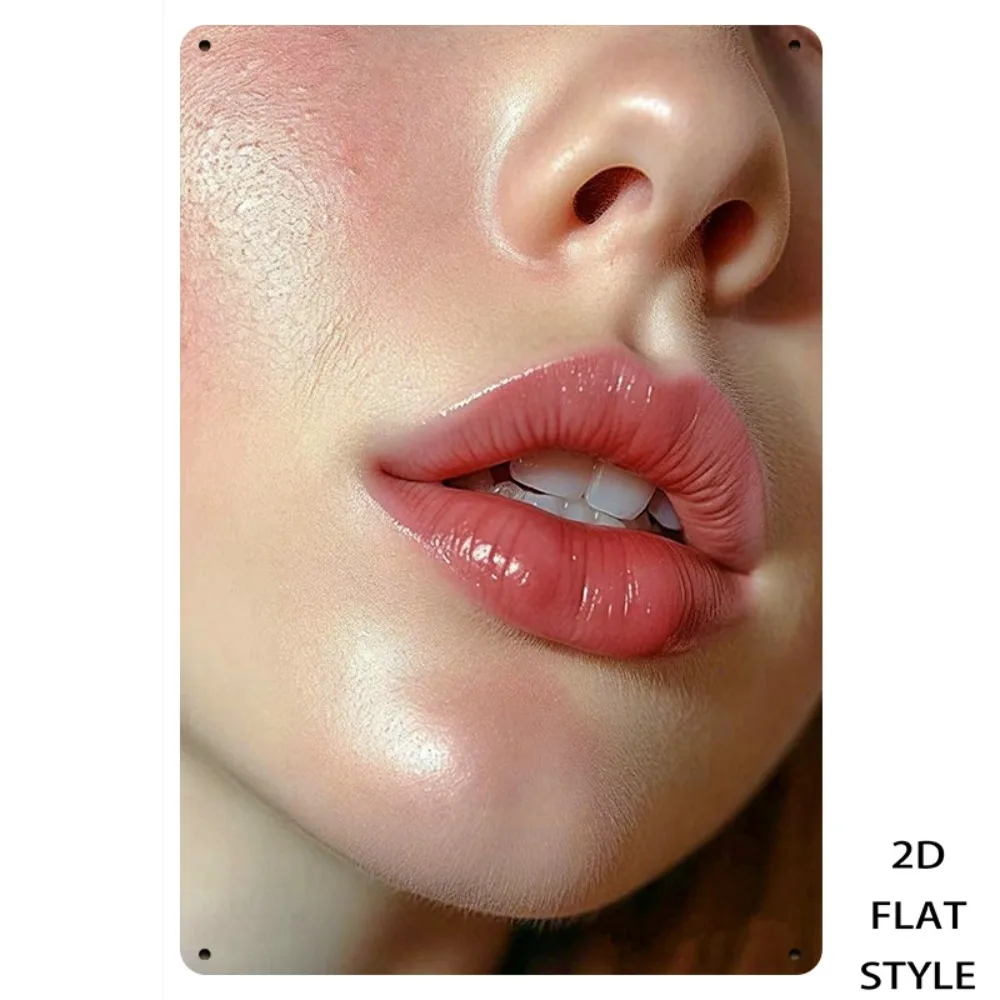 Cosmetics Wall Art Metal Print, Modern Lip Makeup Decor 2D Flat Painting for Living Room Bedroom Decoration