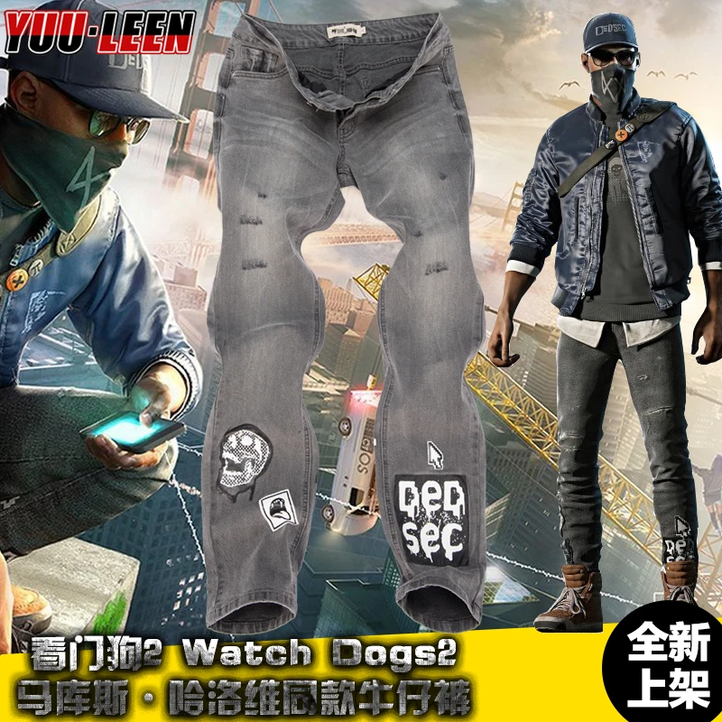 

Marcus Holloway Denim Jeans Watch Dogs 2 Cosplay Game Peripheral Pants Dark Casual Trousers Ideal for Daily Matching Cos Shows