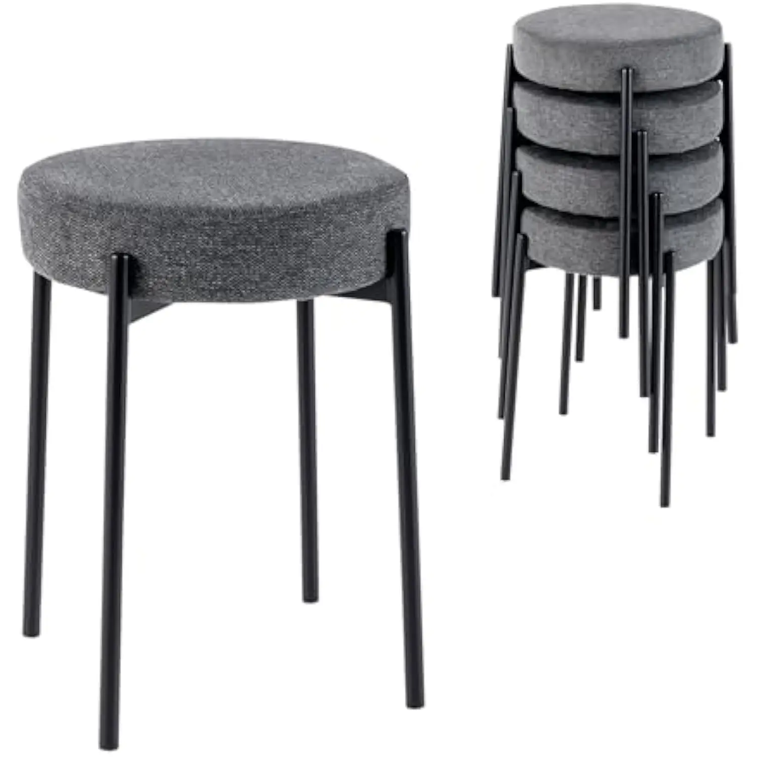 

Stackable Stools Set of 4, Upholstered 20 Kitchen Stools w/Metal Legs, Anti-Slip Foot Pad, Padded Cushion, School Chairs, Stac