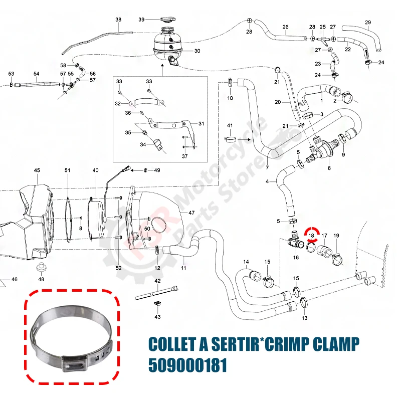 드라이브 샤프트 벨로우 클램프, Sea-Doo 900 Spark 15-21 및 Can-Am Maverick & Lynx Rave & Ski-Doo GTX GSX에 적합, P/N:509000181, CRIMP CLAMP