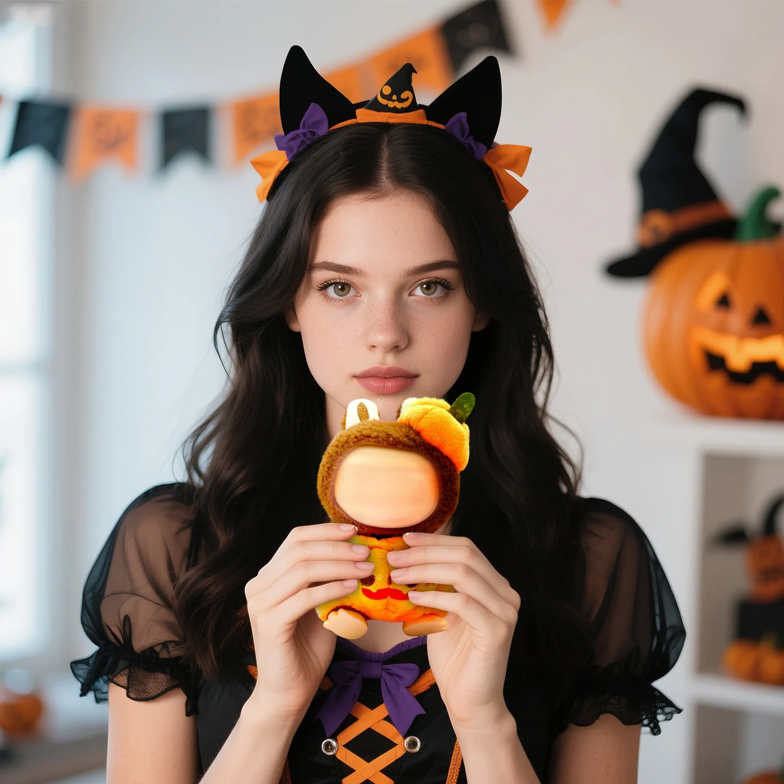 Wykwintny, modny, uroczy i miękki zestaw kostiumów na Halloween dla lalek z odpinanymi akcesoriami, łatwy w czyszczeniu, kostium dyniowego diabła.