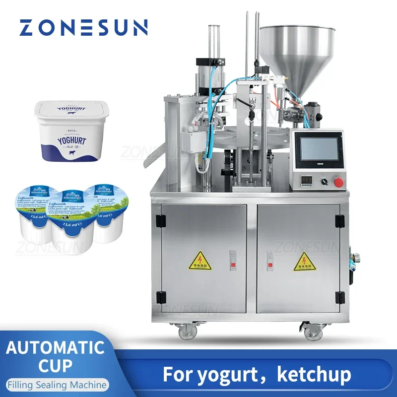 ZONESUN-máquina automática de sellado y llenado discal, taza rotativa, gelatina, yogur, helado, jugo, azúcar, miel