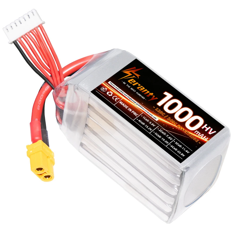 6S 1000mAh 120C 22.8V HV LiPo Battery XT60 XT30 Connector High Power Cell for FPV Freestyle Racing Drone 5inch Quad RC Airplane