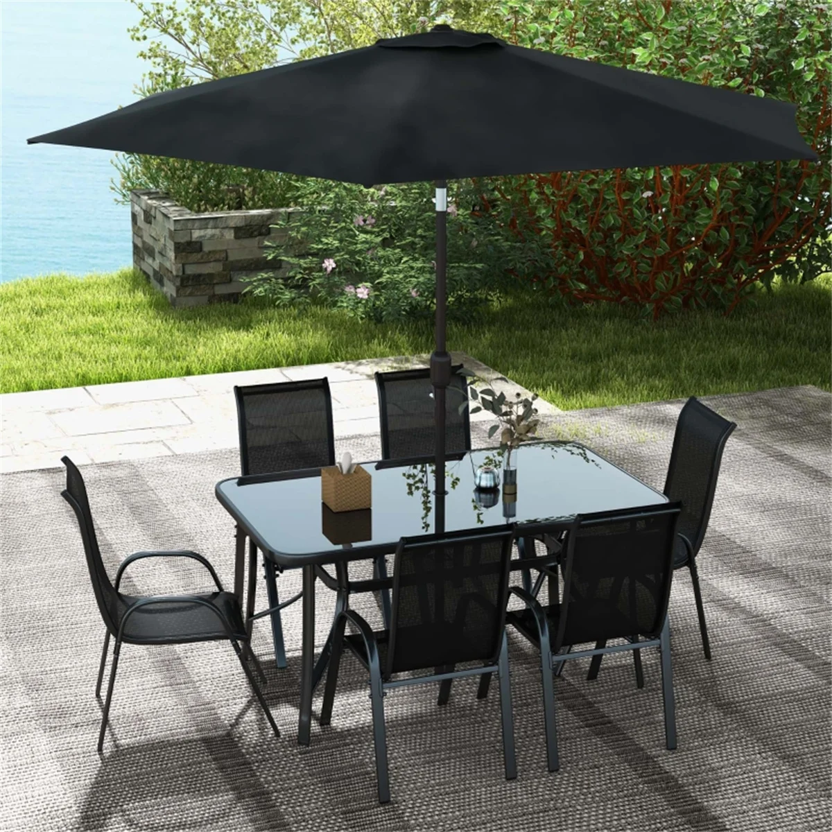 

Outdoor dining table and chair package with umbrella