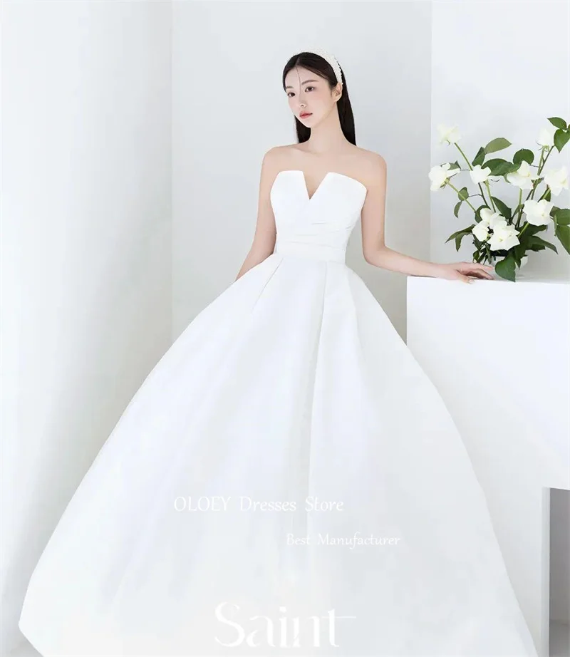 

OLOEY Simple A Line Satin Wedding Dresses Korea Photo shoot Strapless Floor Length Bridal Gowns Corset Back Custom Made 2025