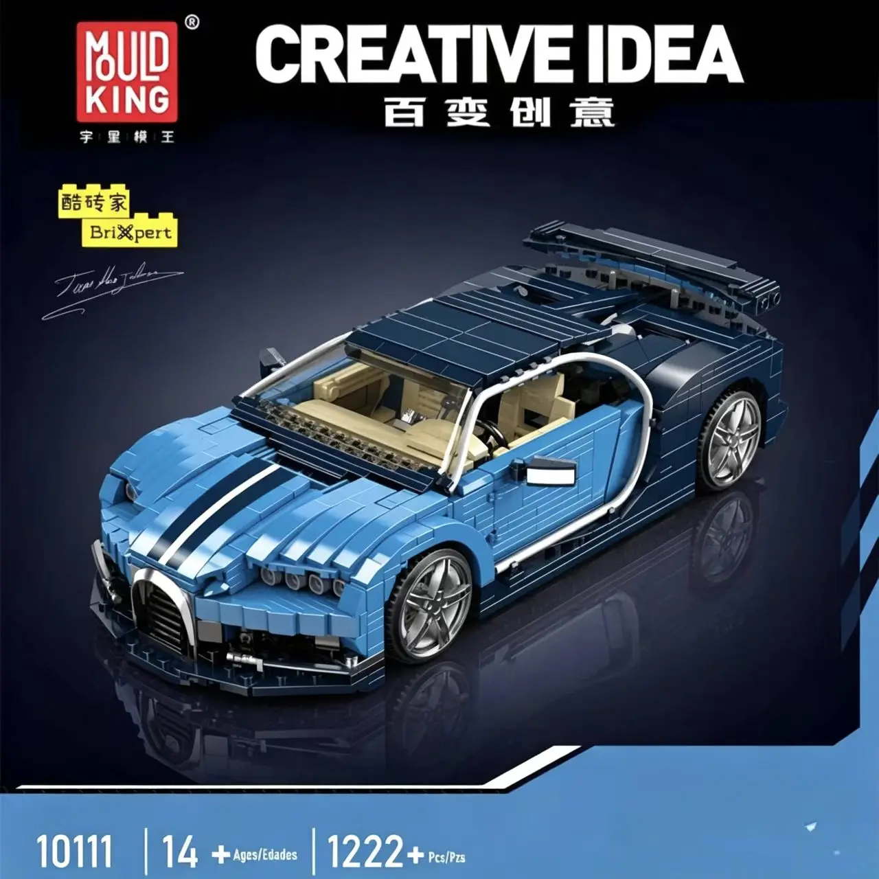 Mould King 10111 Super Sportwagen Bouwstenen, 1222 Stuks Klassiek Racevoertuig Model Bakstenen, DIY Montage Verzamelbaar Speelgoed