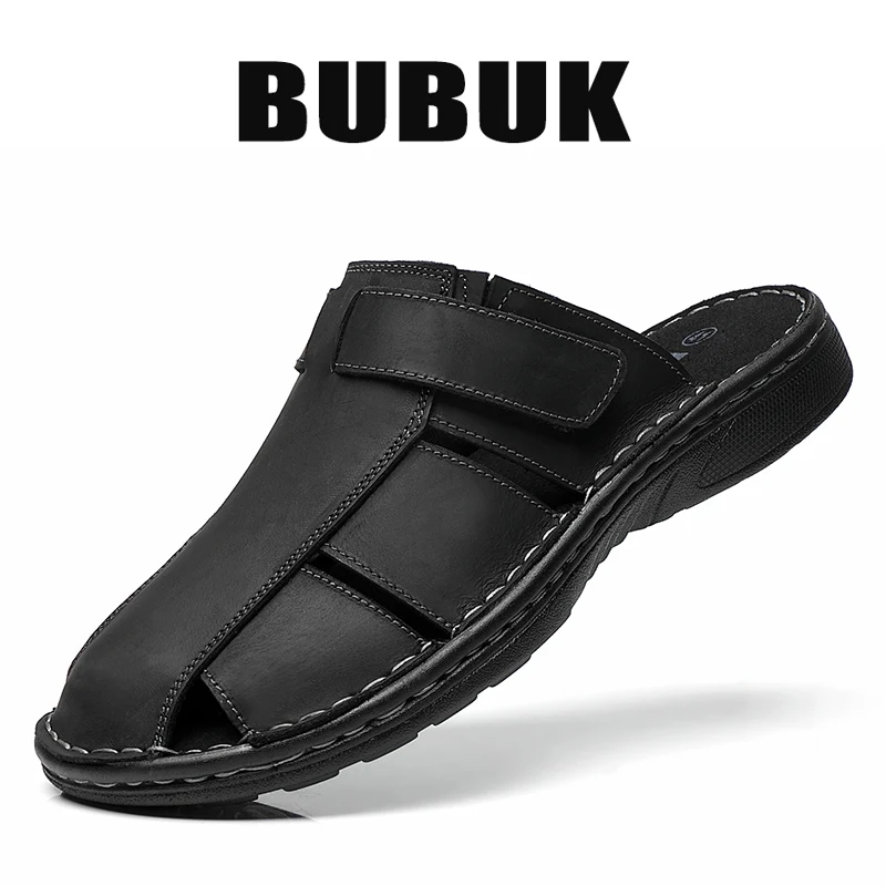 

Bubuk Men's Sports Sandals, Summer Outdoor Genuine Leather Beach Shoes, Stylish Slip-On, with Arch Support, Made of Cowhide Upper, Suitable for Indoor and Outdoor Wear
