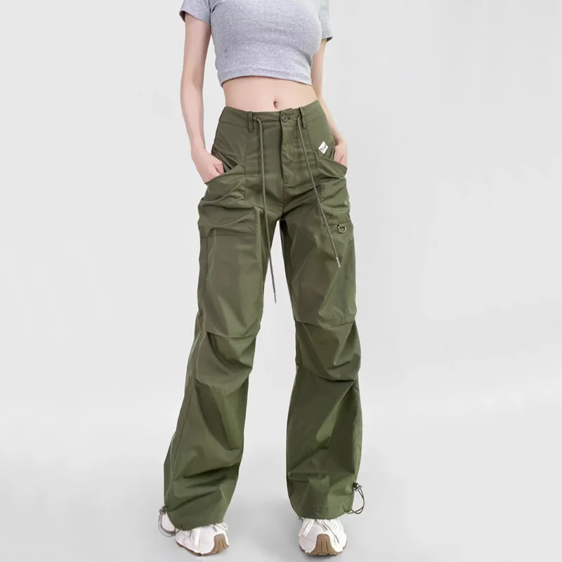 Women Utility Relax Parachute Cargo Trousers With Functional Pockets