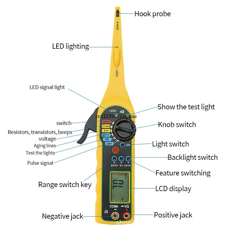 Auto Repair Multimeter, Non‑Destructive Wire Piercing Test Hook Probe, Hook‑Type Circuit Tester Automobile Wiring Check Detector
