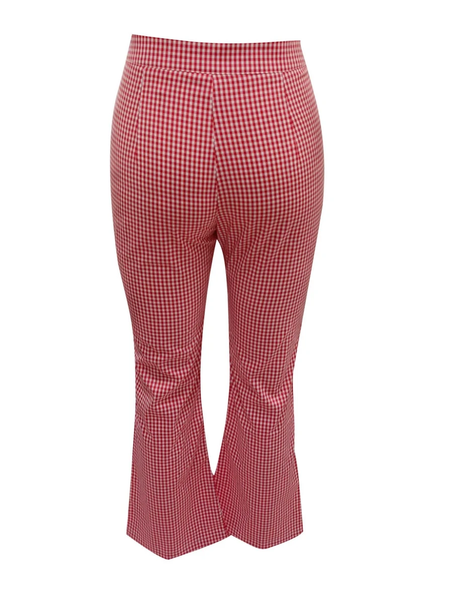 Womens Plaid Wide Leg Flare Pants High Waist Baggy Checkerboard Printed Straight Leg Trousers Joggers Streetwear