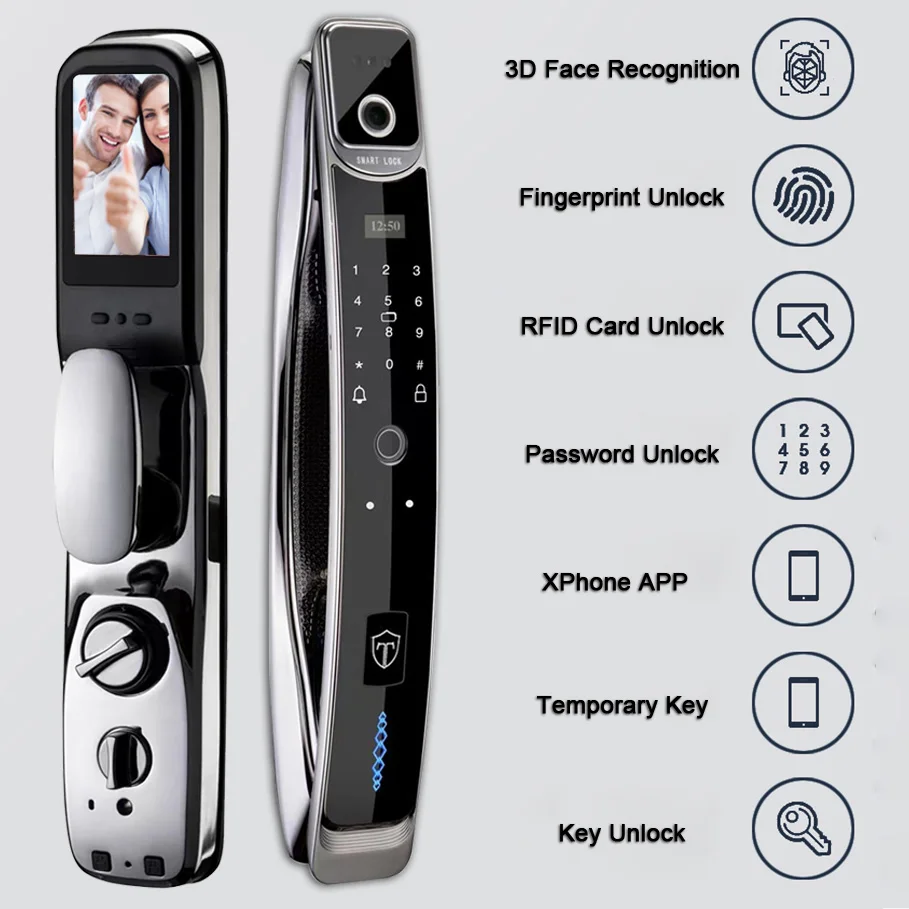 XSDTS Smart Door Lock With Video Intercom Face Recognition Fingerprint Password IC Card Unlock Wifi Digital lock