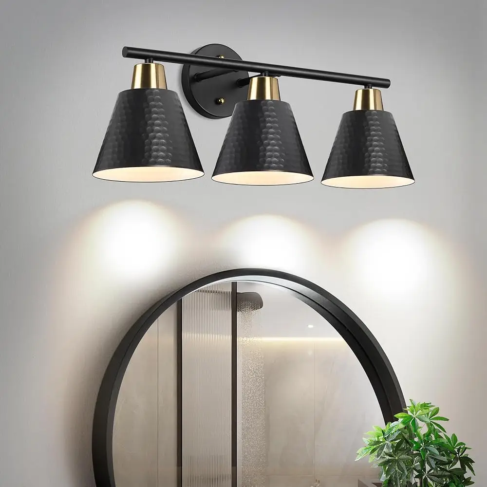 

Bla And Glod Bathroom Vanity Lights, 3-Light Bathroom Light Fixtures Over Mirror, 22In Modern Wall Sconce With Metal Shade,