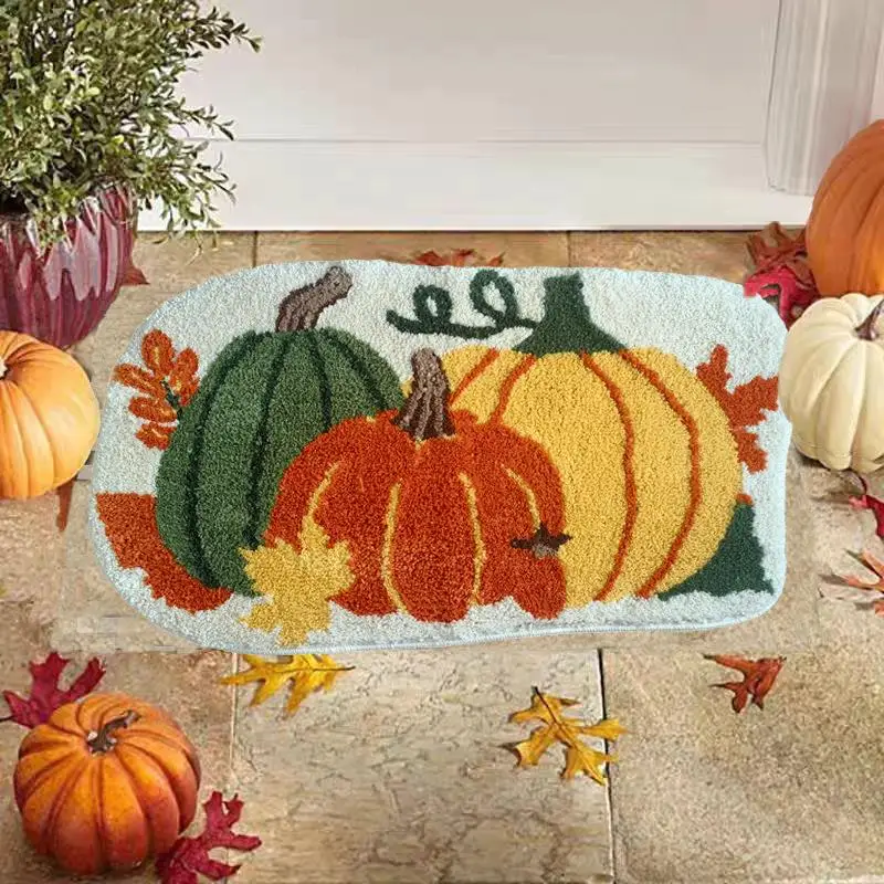 harvest-festival-flocking-carpet-doormat-decorative-pumpkin-shaped-cluster-weave-durable-entrance-mat-home-use-foot-pad