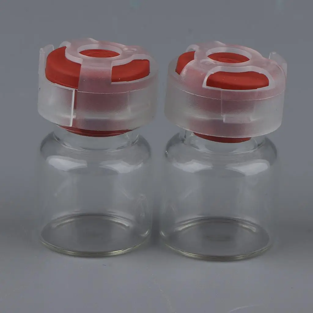 2x20Pcs Empty Sealed Sterile Serum Powder Vials Bottle Container Red Lids