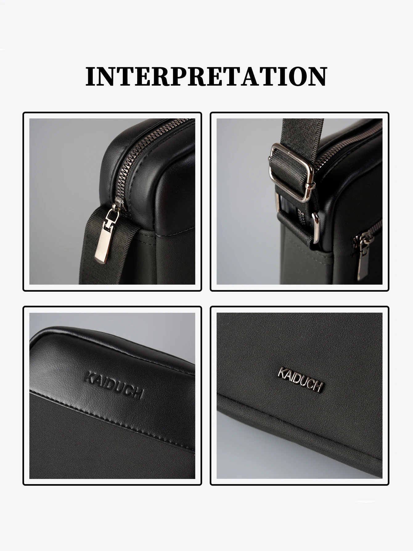 Leichte Umhängetasche aus PU-Leder für Herren, lässige Schultertasche mit mehreren Reißverschlusstaschen, wasserabweisende Brusttasche – Detail 19