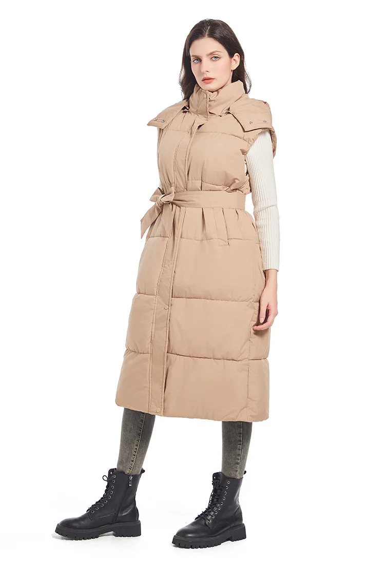Casual Lange Baumwolle Mantel Frauen Ärmellose Stehkragen Parkas Warme Jacken 2025, Herbst Winter Mäntel Gepolsterte Streetwear Mäntel