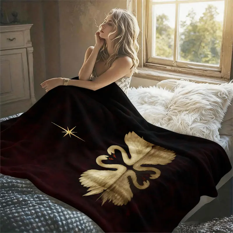 Burgundy Loving Swans Flannel Blanket Perfect for Sofa Office Bed Travel Sleep Read Relax Camping Four Season Use