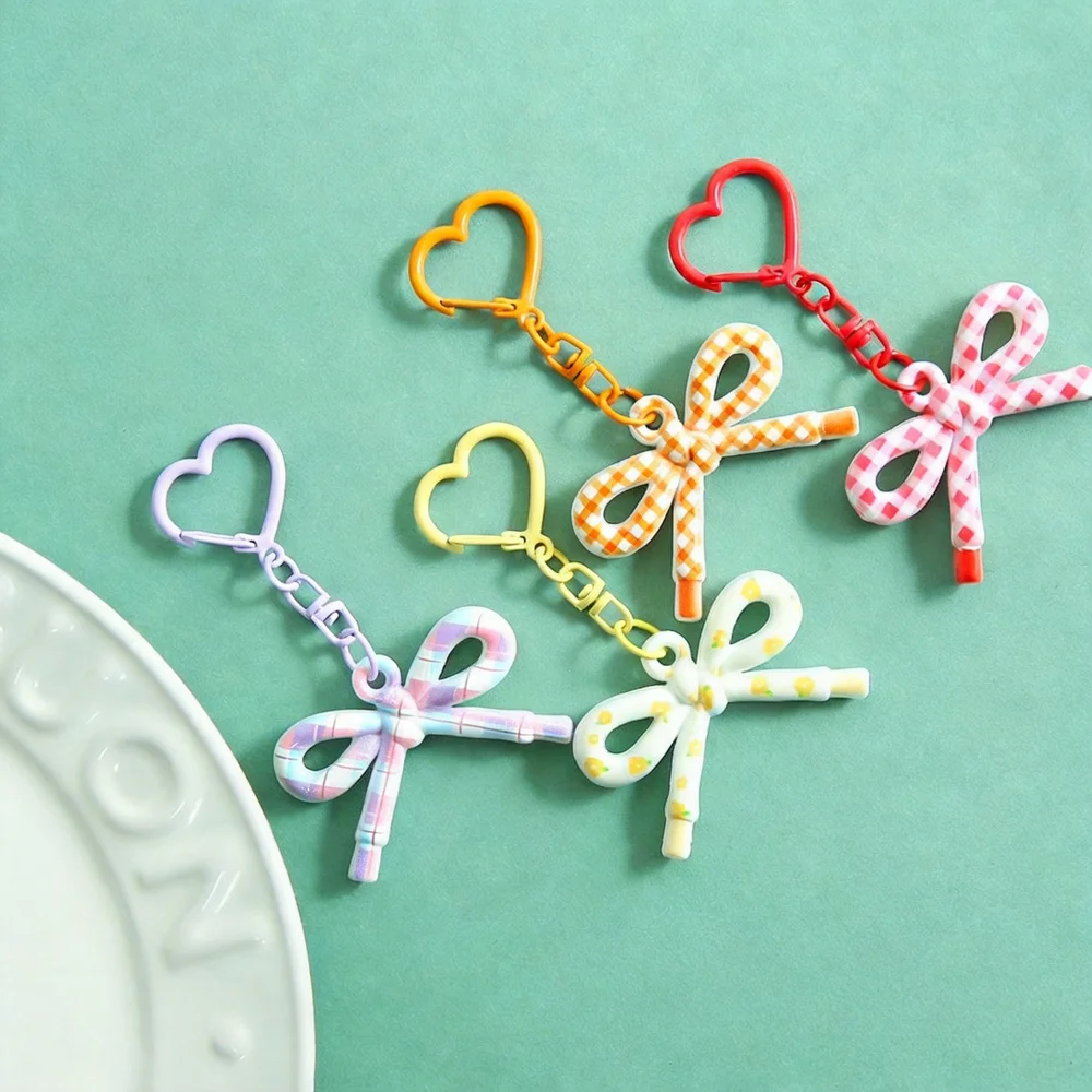 Bow Heart Keychain Handmade Alloy Keychain Charm Cute Patterned Key Pendant Alloy Diy Perler Bead Accessory For Backpack Bag Key