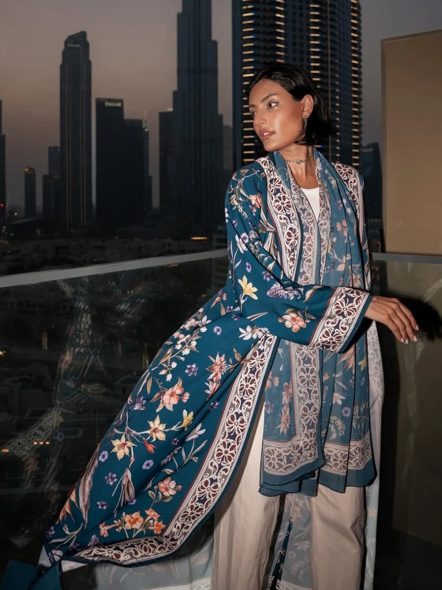 

Siskakia Muslim Elegant Floral Print Keftan Including Headscarf Dubai Luxury Dubai Woman’s Open Abaya