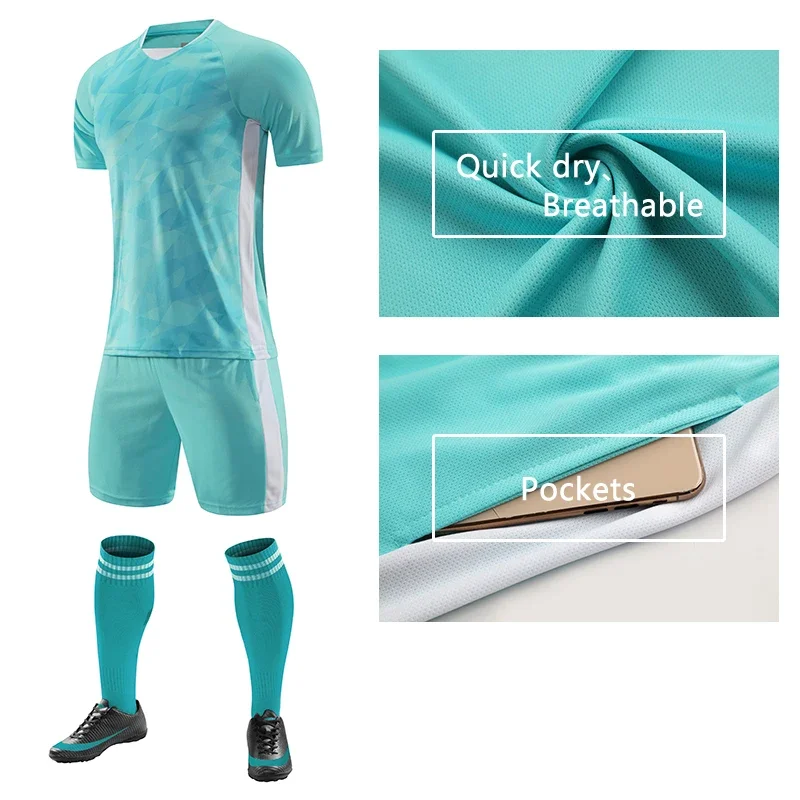 Team Custom Soccer Uniform Set Blank Jerseys Printing Number Name Quick Drying Breathable Adult Kids Training Football Jersey