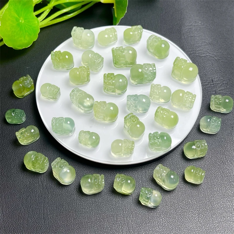 

2PCS Natural Prehnite Pixiu Carving Healing Fengshui Stone Gemstone Home Decoration Holiday Gifts 11-15MM