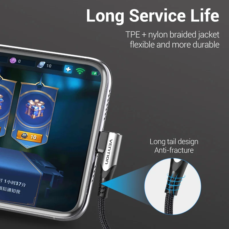 Vention USB Type C Кабель 3A 90-градусный зарядный кабель для быстрой зарядки игры для Samsung S10 Xiaomi mi9 10 pro Телефон USB C Кабели Шнур