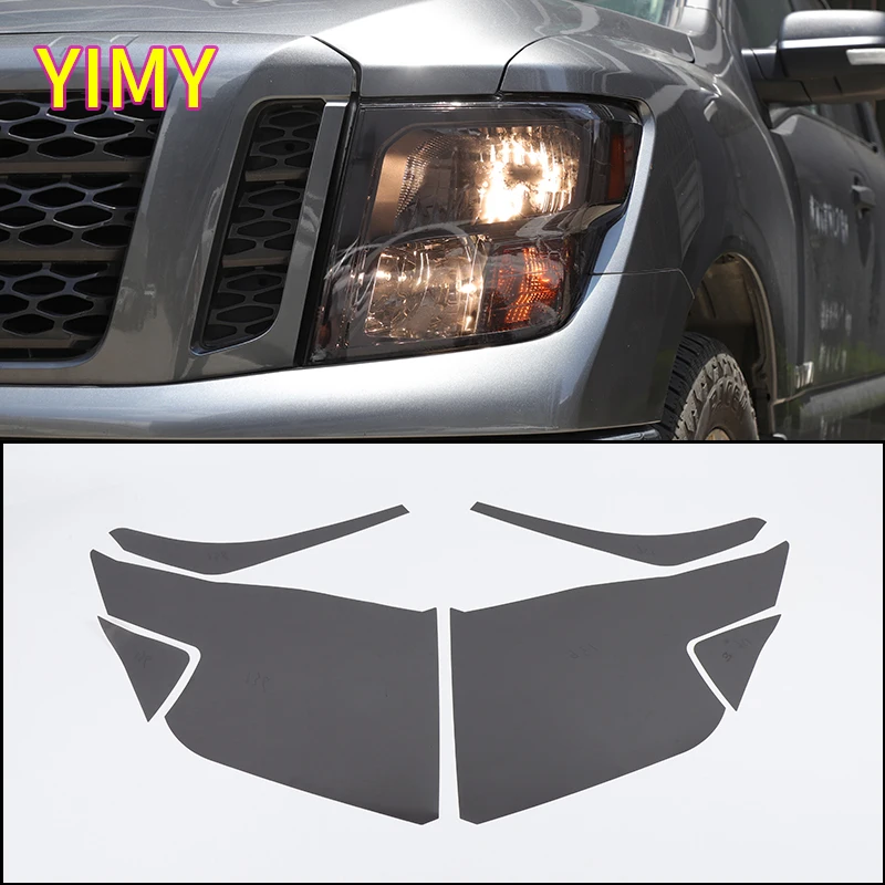 

6 шт. ПВХ дымчатая черная наклейка из ТПУ, защитная пленка для фар автомобиля, подходит для Nissan Titan 2016-2023